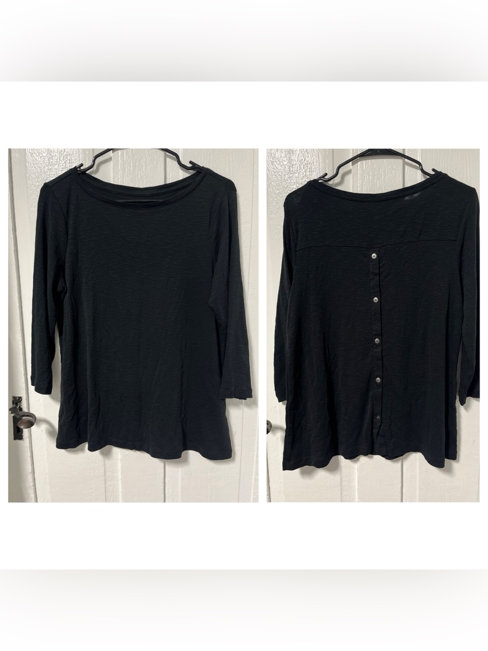 J Jill Petite Pima Cotton buttoned Back Black Tee size Medium